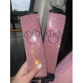 Bling Steering Wheel Cover with Sparkly Diamond Rhinestones, Gorgeous Accessory with Anti Slip Lining Ultra Bling Especially Shiny Mouse Diamond Universal (Seat Belts Pink)