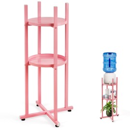 Retyion Water Dispenser Stand 5 Gallon Water Jug Stand Sturdy Water Stand(32.8" H-11.2" W) Water Jug Stand with 2 Round Shelfs for 1-5 Gallon Water Bottles/Crocks, Water Jug and Plant Stand (Pink)