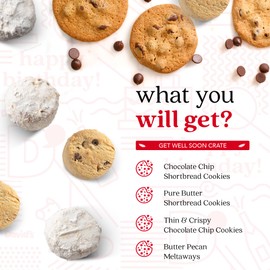 David’s Cookies Get Well Soon Cookie Gift Basket - Gourmet Thin Crispy, Butter Pecan Meltaways, and Choco Chip & Pure Butter Shortbread Cookies - Deliciously Flavored Cookie Shelf Stable Food Crate