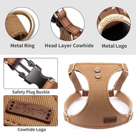 Dog Harness, No Pull Dogs Harness and Multi-Function Leash Set for Medium Dogs Easy Walk Everyday Adjustable Soft Dog Vest Harness Fashionable Dog Accessories Denim Khaki-Button-L