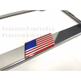 License Plate Frame Shop 1x American Flag Emblem STAINLESS STEEL Chrome License Plate Frame RUST FREE USA