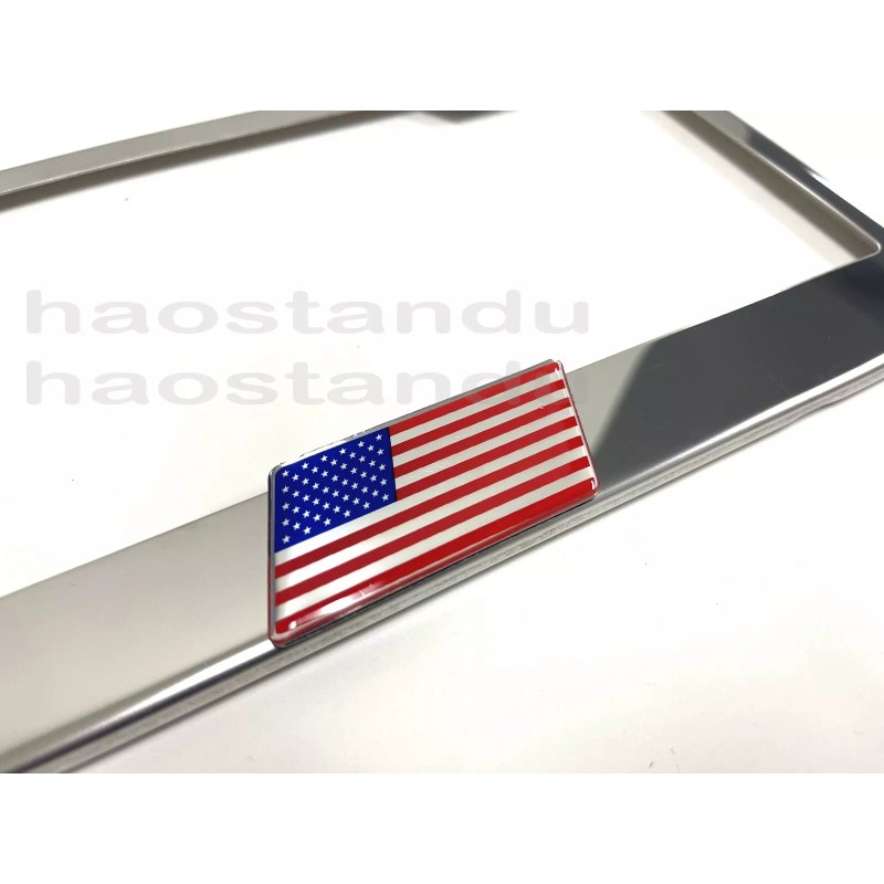 License Plate Frame Shop 1x American Flag Emblem STAINLESS STEEL