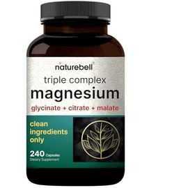 NatureBell Magnesium Complex for Women & Men 1,000mg Per Serving – 240 Capsules – Triple Magnesium Complex with Glycinate, Citrate & Malate – Chelated