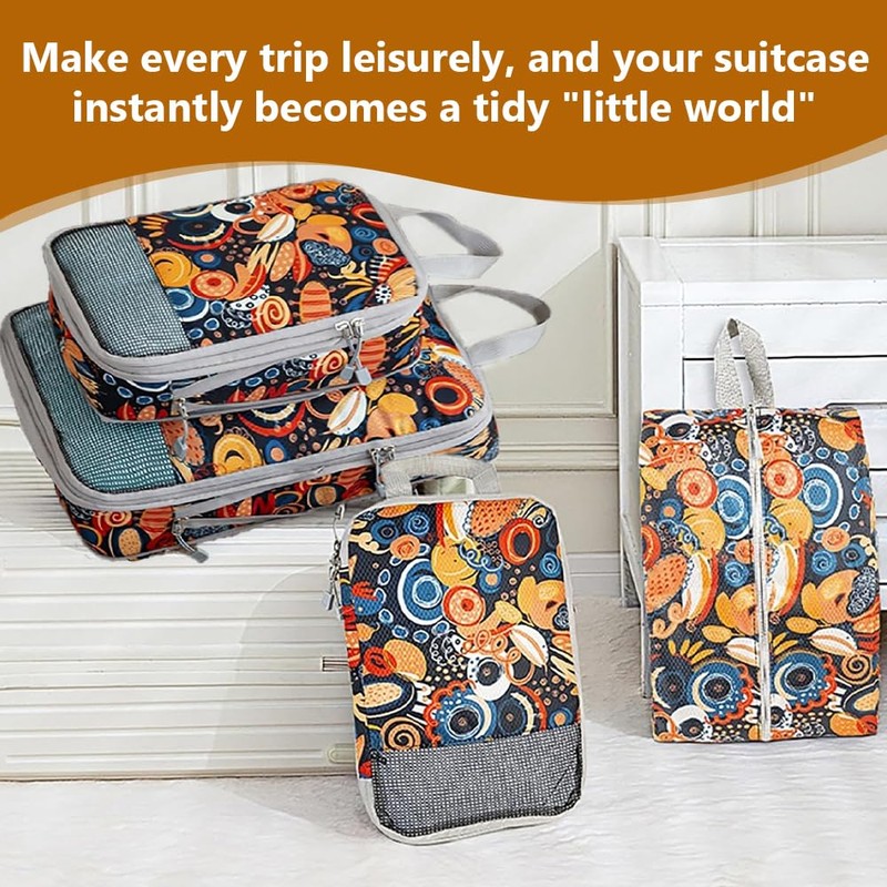 4-Piece Compression Packing Cubes - Polyester Luggage Organizer Set, Breathable