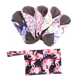 KOMBIUDA 5 Pack Bamboo Charcoal Sanitary Pads Maternity Women's Reusable Period Pads Storage Bag Random Color
