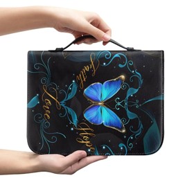 Talayituse Butterfly Floral Print Bible Covers for Women Men Bible Case PU Leather Bible Bag Bible Accessories with Handle Christian Gifts Bible Tote Bag with Handle, L