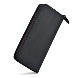 Fountain Pen Case 3 Divided Slots Crazy Horse Leather Pen Holder, Handmade Display Zippered Pouch for Rollerball Pen-Black