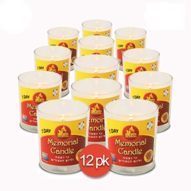 Ner Mitzvah 1 Day Yahrtzeit Candle - 12 Pack - 24 Hour Kosher Memorial and Yom Kippur Candle in Glass Jar
