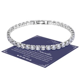 SUNSH Women's Silver Bracelet with Shining 5a Cubic Zirconia Crystal Tennis Bracelet Gift for Soulmate/Girlfriend/Wife Shiny Diamond Bracelet for Valentine's Day/Anniversary/Birthday Gifts, Bead