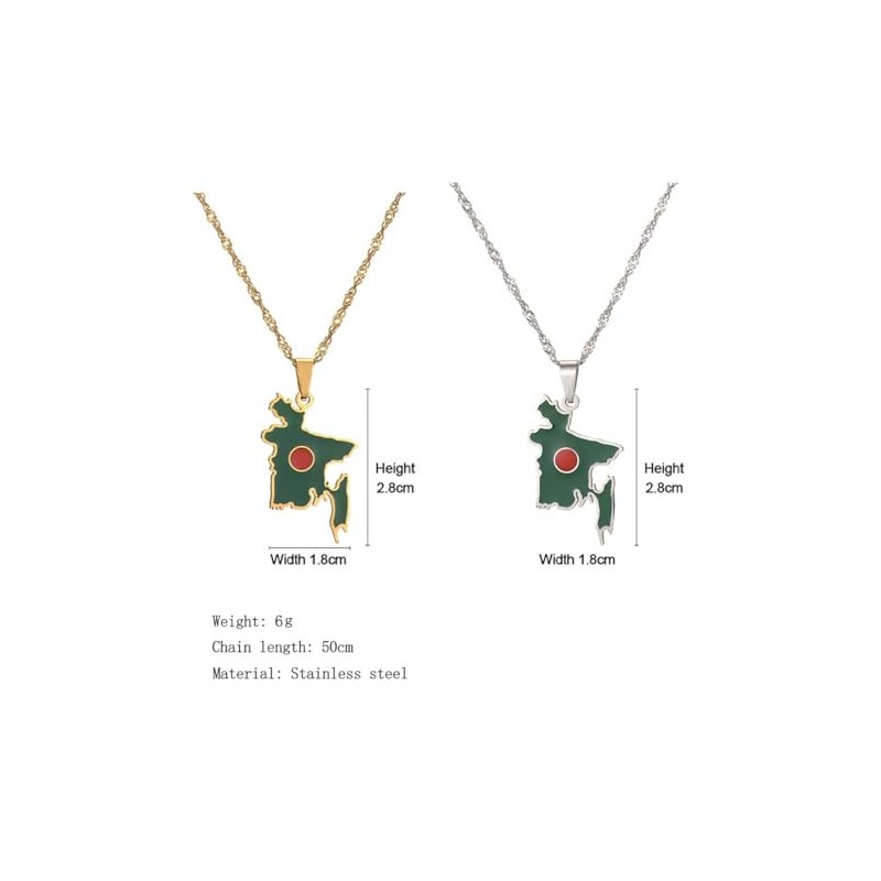 LUTAKU Bangladesh Map and Flag Necklace for Women Men, Bangladesh
