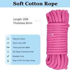 10M Soft Cotton Rope Cord,Thick Cotton Cord, All Purpose Soft Rope Twisted Cotton Knot Tying Rope for DIY Craft Projects Hanging Bundling Rope, (Pink Rope)