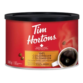 Tim Hortons 100% Colombian, Fine Grind Coffee, Dark Medium Roast, 640g Can