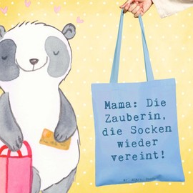 Mr. & Mrs. Panda Tote Bag Saying Mama Zauberin - Gift, Socks, Jute Bag, Fabric Bag, Gifts, Bath Bag, Socks Unite, Care,, blue, Hand Drawn