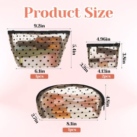 Alrhso 4 Piece Heart Printed Mesh Makeup Bag Set - Zipper Mesh Cosmetic Bag, Portable Travel Meshes Cosmetic Bags for Home, Offices, Travel Accessories