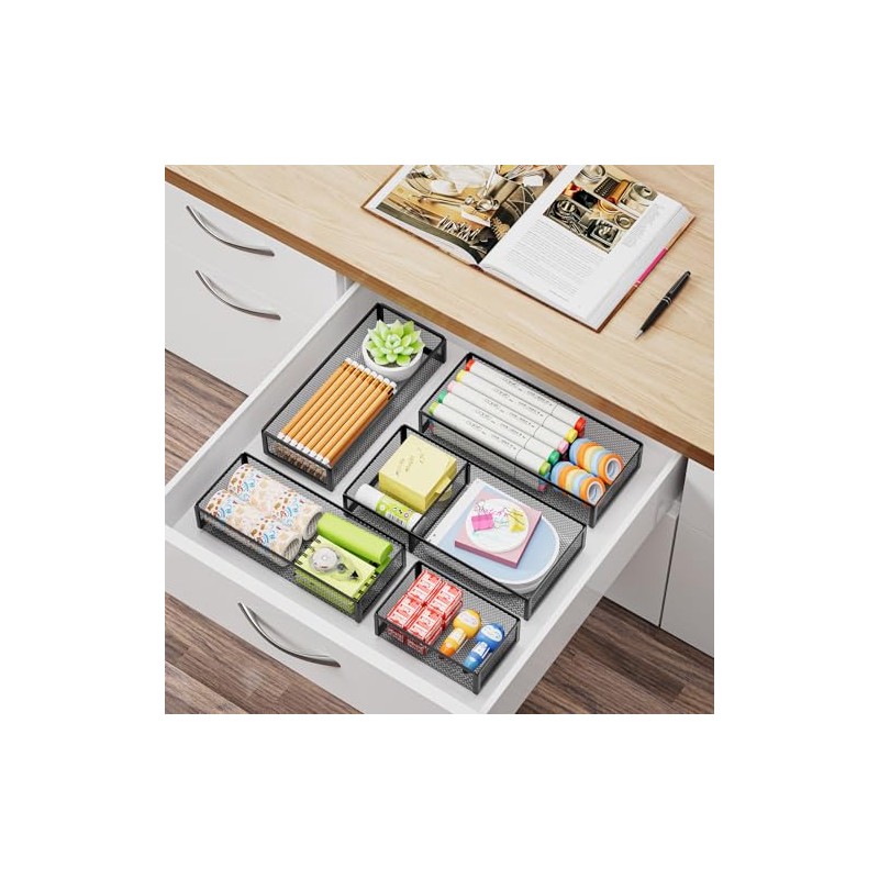 Marbrasse 5 Pack Desk Drawer Organizer Set with Adjustable Divider