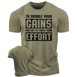 Double Your Gains Men's Gym Workout T-Shirt for Bodybuilders (LG, Double Your Gains Military Green)