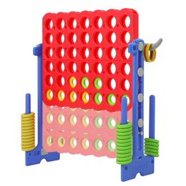 SDADI Height Adjustable Giant 4 in a Row Connect Game, 2-in-1 Jumbo 4-to-Score Game with Ring Toss Game Set, Indoor Outdoor Yard Game Party Game for Kids Adults and Family, Blue