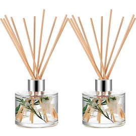 Rtteri 2 Reed Diffuser Sets Flower Oil Diffuser Sticks with Refill Empty 5oz Diffuser Bottles Oil Scent Glass for Diffuser Oils Fragrance Home Bathroom Gifts, Oil Not Included(White Color)
