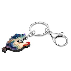OUSIO Acrylic Cute Hen Keychain Farm Animals Colorful Chicken Key Ring For Women Party Gifts Purse Backpack Car Key Accessory (Blue)