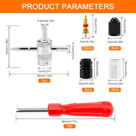 44 PCS Valve Core Removal Tool, VooGenzek with Single Head / 4-Way Valve Core Remover, 30 PCS Pure Copper Valve Core in Pure Copper, Valve Cap, for Tire Tyre of Car, Truck, Motorcycle, Bicycle