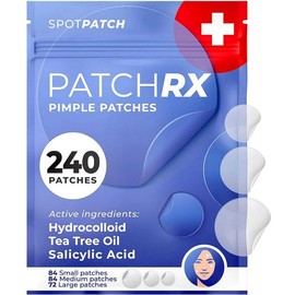 PatchRx Pimple Patches for Acne – Hydrocolloid Spot Treatment with Hydrocolloid, Tea Tree Oil & Salicylic Acid – Acne Patches for Face, Zit Stickers for All Skin Types, Fast Healing Blemish Dots:_Salicylic 240 pk