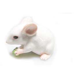 Grandroomchic Animal Miniature Handmade White Rat Mouse Statue Porcelain Figurine Statuette Collectibles