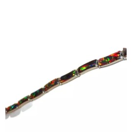 Raphaellos.net Fire Opal Tennis Bracelet Black Fire Opal 950 Sterling Silver Jewelry Hazelnut