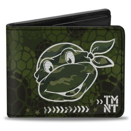 Buckle-Down Men's Wallet Classic Turtle Face Close-up Outline/TMNT Turtle Shel Accessory, Multi, One Size