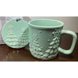 Temptations Frosty Forest Mint 16 oz. Mug Ornament Lid w/Gift Box Winter Trees