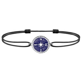 J.Endéar Compass Anklet for Women 925 Sterling Silver Waterproof Navy Blue Enamel Anklet Adjustable String Ankle Bracelet Ladies Summer Beach Jewellery, Black