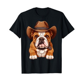 English Bulldog in Cowboy Hat Bulldog Lovers T-Shirt