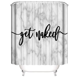 Zengmei 70x70 inches Get Naked Shower Curtain Set Funny Quote Durable Waterproof Polyester Shower Curtain Bathroom Bath Decor Cloth Fabric + 12 Hooks(Marble)