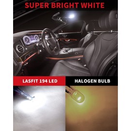 LASFIT 194 LED Bulb 6000K White, T10 168 2825 W5W LED Replacement Light Bulbs, For Dome Map Light, Door Light, Courtesy Light, License Plate Light, Trunk Light, Super Bright (Pack of 6)
