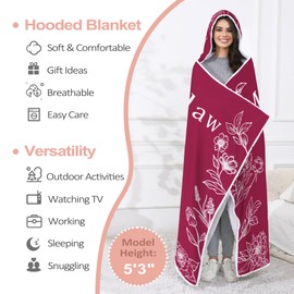 Taesun Mothers Day Mother in Law Gifts Wearable Blanket, Mother-in-Law Gifts Hoodie from Daughter in Law, Bonus Mom/Step Mom Hooded Blanket 47x72 in for Birthday, Mother in Law, 73x47 inches
