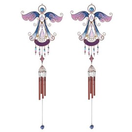 2-PC Gift Set ICE ARMOR 33" Long Purple Angel Copper and Gem Wind Chime Figurine Statue Sculpture Ornament Decoration Home/Room/Garden Decor for Housewarming, Holidays, Christmas Special