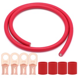 Taukealugs AWG 2 Gauge UL1015 Wire Battery Power Tinned Oxygen Free Copper OFC Welding Cable Red-3.28FT and 2-3/8inch Lugs Terminal Connectors with Heat Shrink Tube