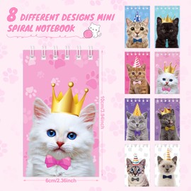 Nezyo 24 Pcs Cat Animal Mini Notepad Cute Cat Spiral Pocket Notebook Pet Cat Memo Spiral Tiny Notebooks for Cat Party Favors Kids Birthday Party Classroom School Goodie Bags Stuffers(Vivid Style)