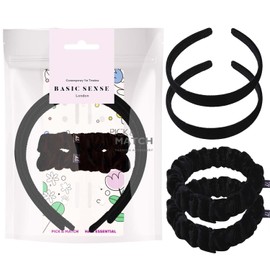 Basic Sense Girls School Velvet Hairband & Scrunchie Set - Uniform Match Hair Accessories, Mid Blue