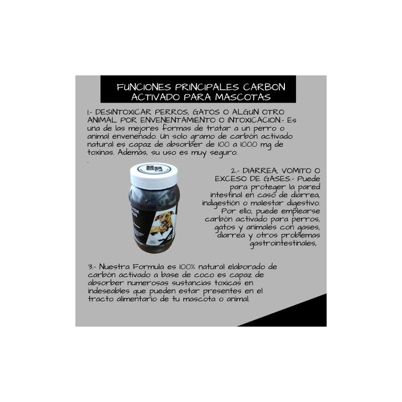 Polvo de Carbon Activado para Perros, Gatos, Mascotas y Ganado