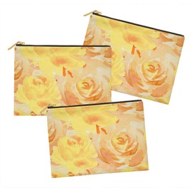 S4Sassy Yellow Grandiflora Roses Floral Multipurpose Cosmetic Pouch Pencil Case Make Up Bag Pack of 3-6 x 8 Inches