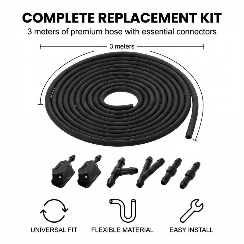 3 m Windscreen Washer Hose Set with 4 Connectors and