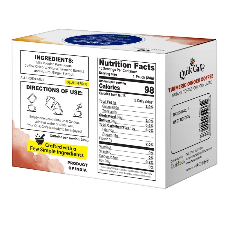 QuikCafé Instant Turmeric Ginger Coffee – 10 Count, Bold Turmeric