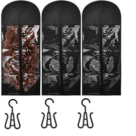 SHUNYUNG Hair Extension Holder Wig Storage Bags, 3pcs Dust-proof wig Hanger Hair Extension Storage bag, Wig Storage Bags with Hanger, Black
