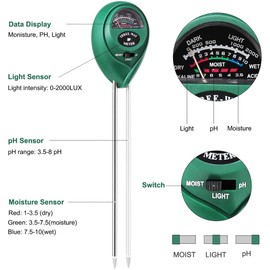 Senua Soil pH Meter, 3-in-1 Soil Tester with Moisture, Light and PH Soil Test Kit for Garden, Farm, Lawn, Indoor & Outdoor, Soil Moisture Meter
