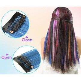 Hair Extensions Clip in,22 Inch Colored Hair Extensions Straight Hairpiece,Multi-colors Party Rainbow Long Straight Colored Long Synthetic Hair Extensions for Women Girls (22 Pcs Colorful Set)