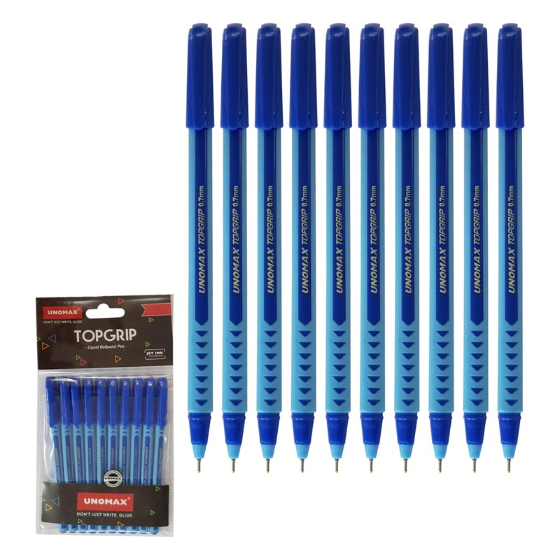 TOPGRIP Ballpoint Pens, BLUE, Fine Point (0.7mm), Pack of 10,