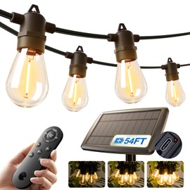 KYY 54FT Solar String Lights Outdoor Waterproof with USB Charging & Remote, Dimmable & Timable, Solar Powered Patio Lights with LED Shatterproof Bulbs for Deck Backyard Porch Garden Camping