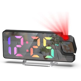 Ankilo New Projection Alarm Clock, Digital Alarm Clock with Temperature Display, 180° Flip Projection Clock, Electronic Table Clock, 3 Brightness Settings, 12/24 Hour Display, Coloured Digital Clock