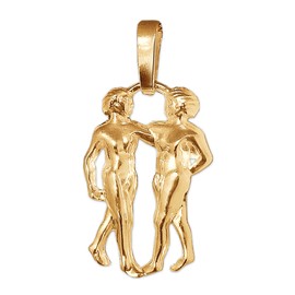 CLEVER SCHMUCK Golden Zodiac Pendant Gemini 16 mm Shiny and Plastic Shape on Both Sides 333 Gold 8 Carat, Yellow gold plastic