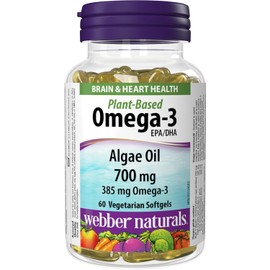 Webber Naturals Plant-Based Omega-3, 60 Softgels, Fish-Free Source of Omega-3, From Sustainably Cultivated Algae, Vegan